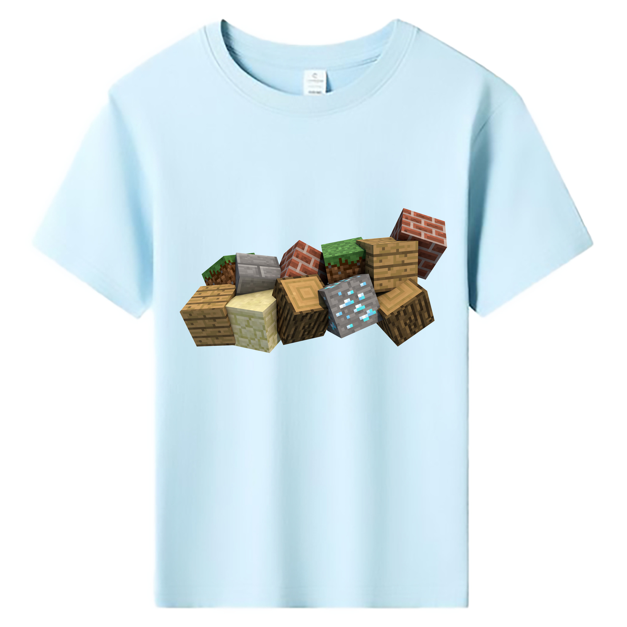（画像用） マインクラフト ブロックの世界 Minecraft MC Block world 綿100％キッズTシャツ（フロントプリント）